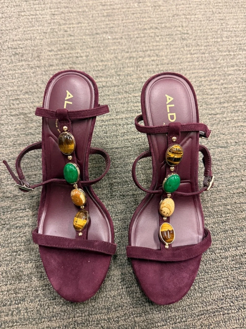 ALDO Plum Suede Gem-Embellished Strappy Sandals - Picture 1 of 5